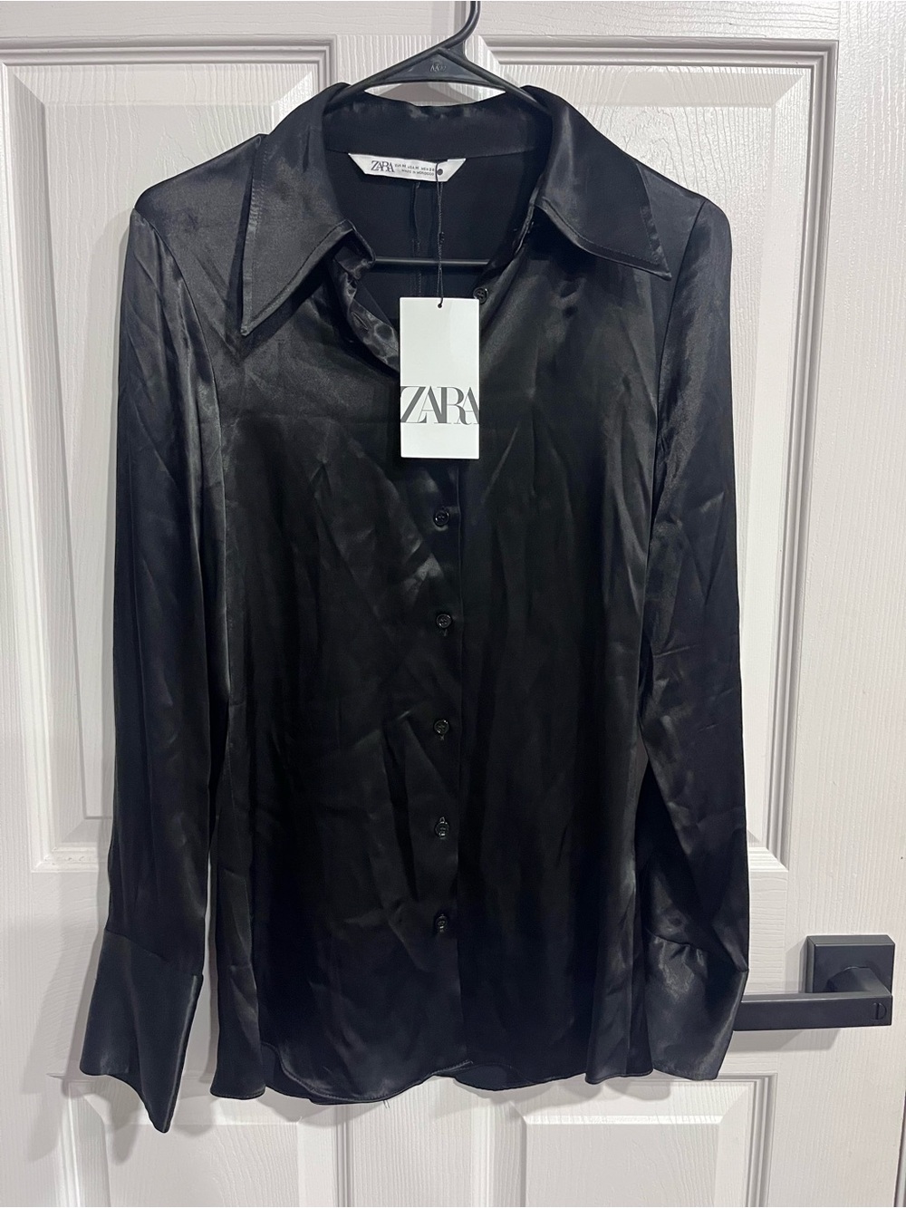 ZARA Black Satin Button-Down Shirt